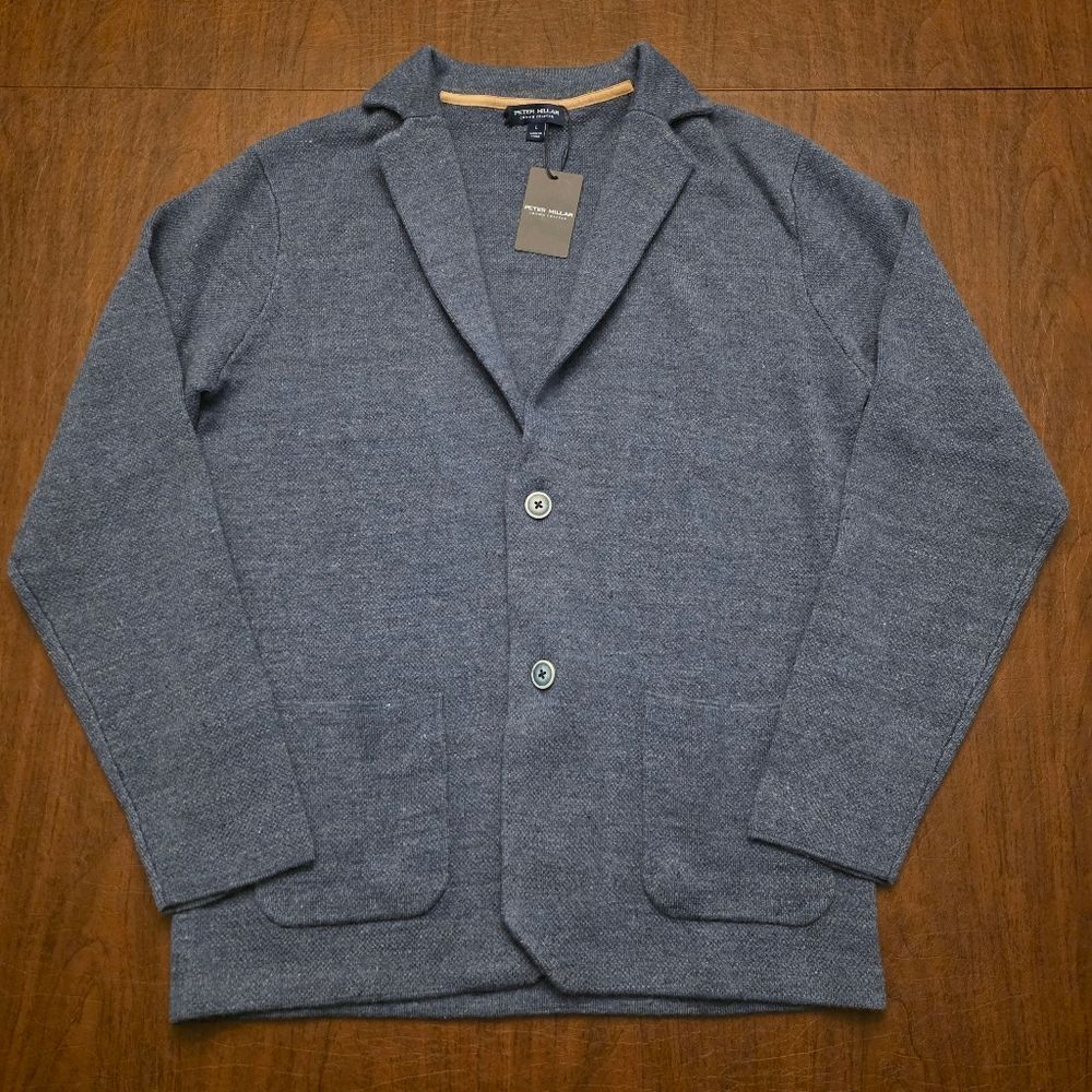 Peter Millar Crown Crafted Concorde Sweater Blazer Blue Pearl Linen Wool Men's L